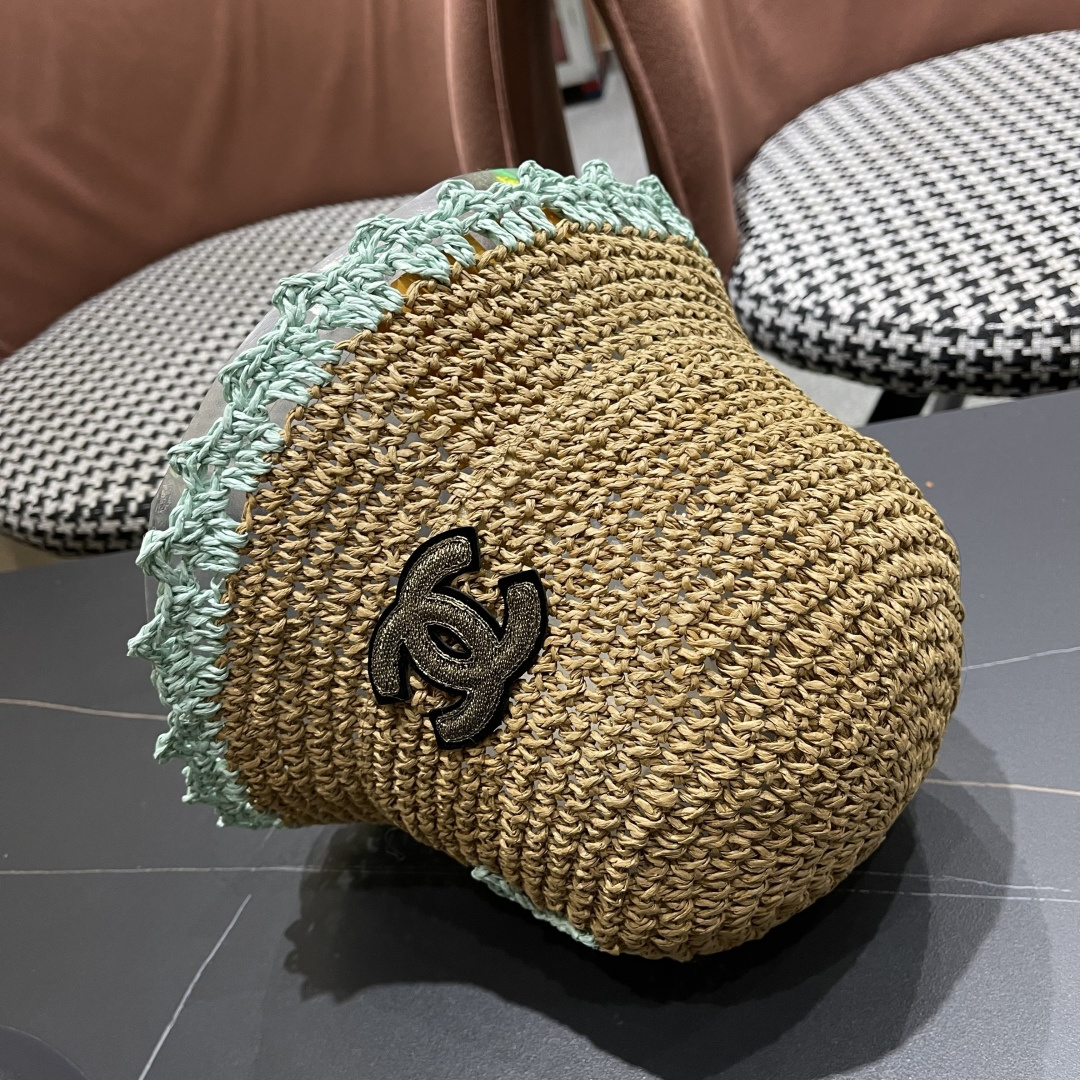  Chanel香奈儿草编渔夫帽子女2024新款夏季透日系小清新显脸小防晒遮阳帽