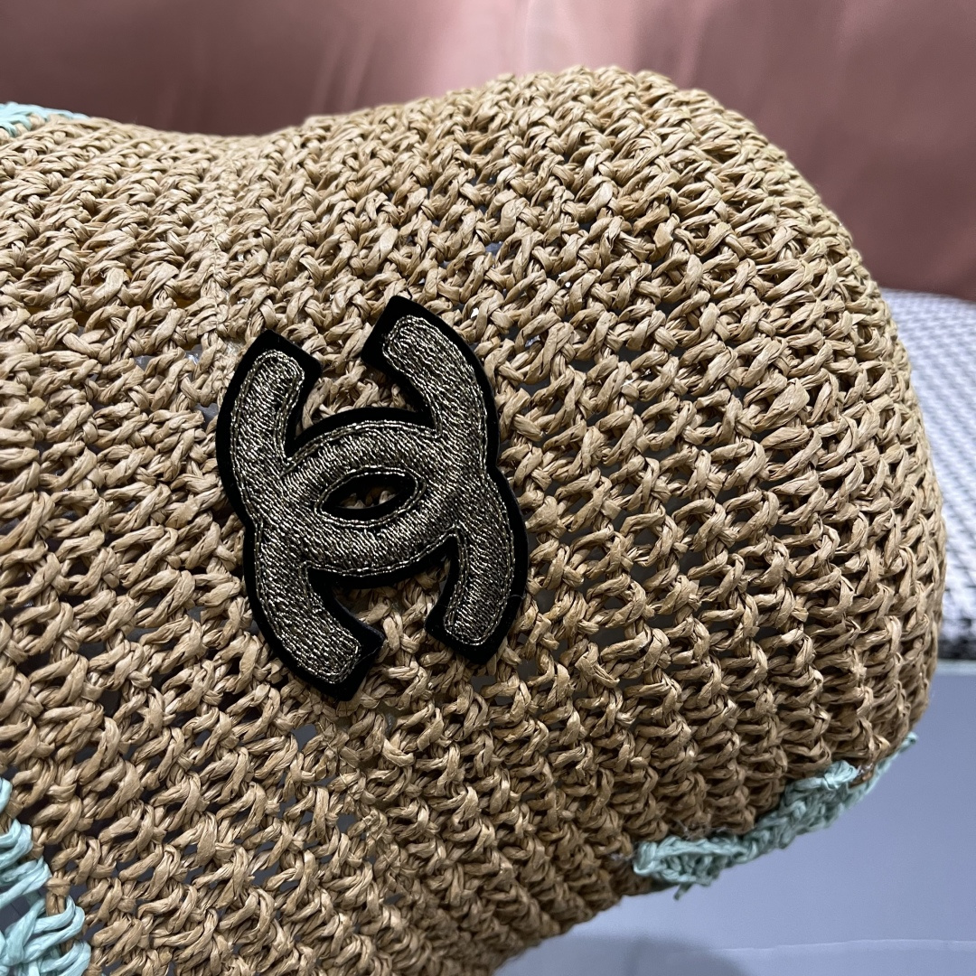 Chanel香奈儿草编渔夫帽子女2024新款夏季透日系小清新显脸小防晒遮阳帽