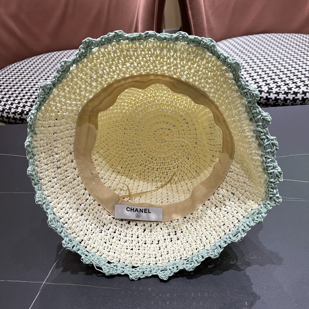  Chanel香奈儿草编渔夫帽子女2024新款夏季透日系小清新显脸小防晒遮阳帽