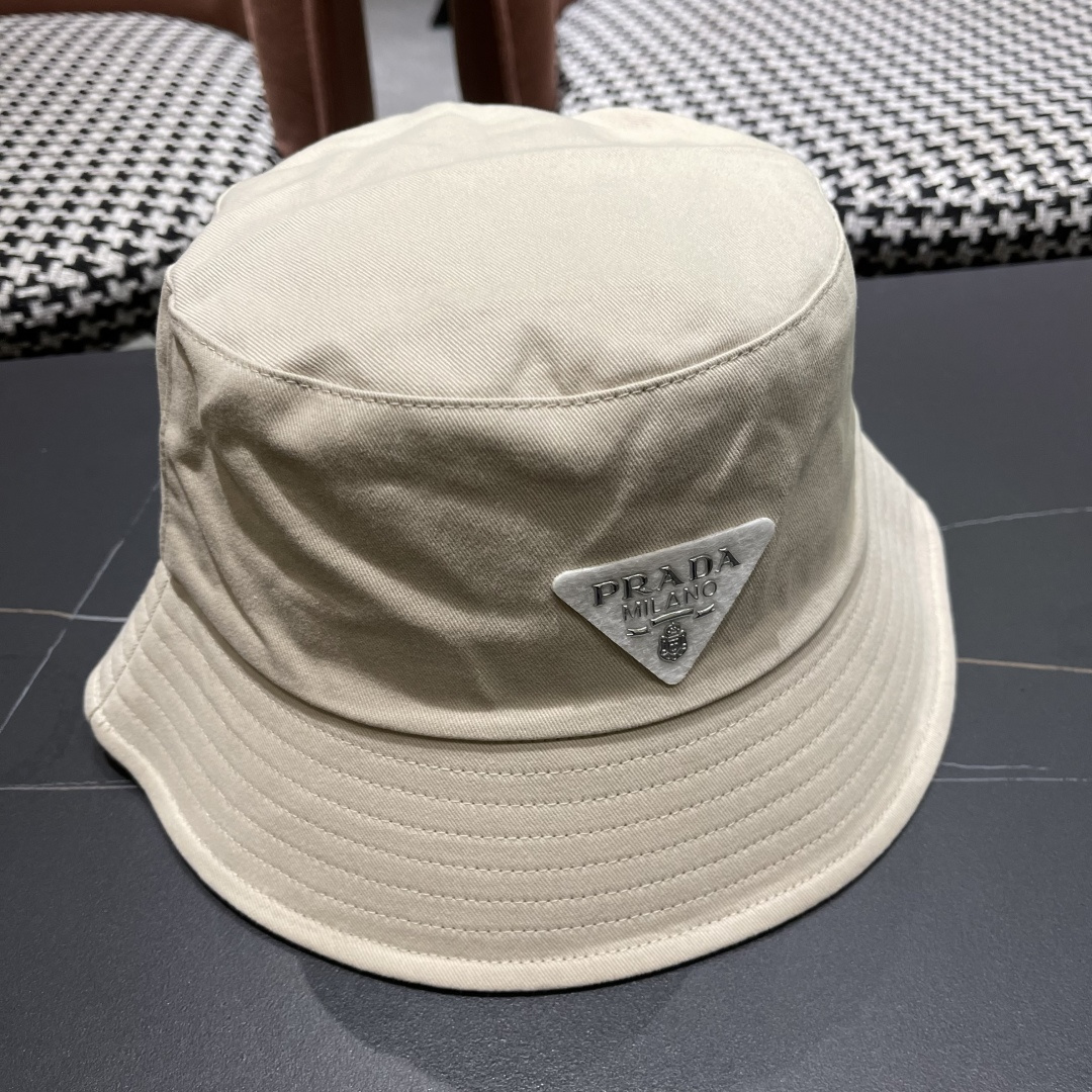  普拉达Prada 2025春夏季百搭渔夫帽女夏小帽檐平顶盆帽子