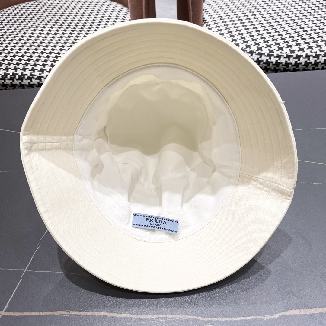  普拉达Prada 2025春夏季百搭渔夫帽女夏小帽檐平顶盆帽子
