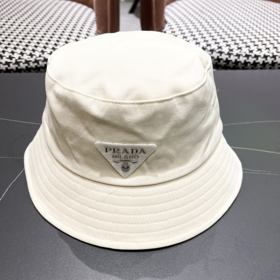  普拉达Prada 2025春夏季百搭渔夫帽女夏小帽檐平顶盆帽子