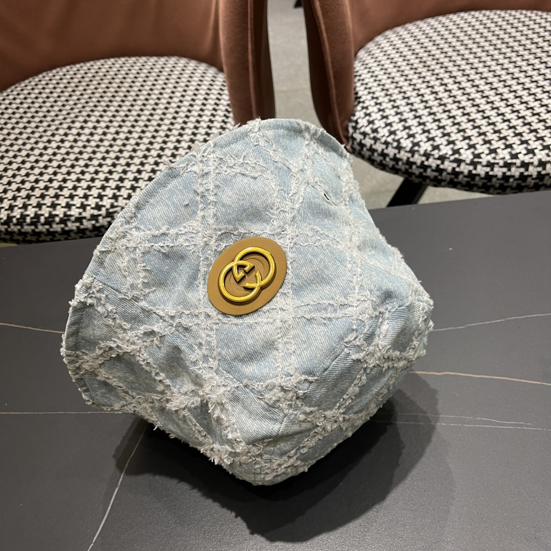  古奇Gucci渔夫帽春夏季百搭时尚牛仔水洗女日系防晒遮阳盆帽现货