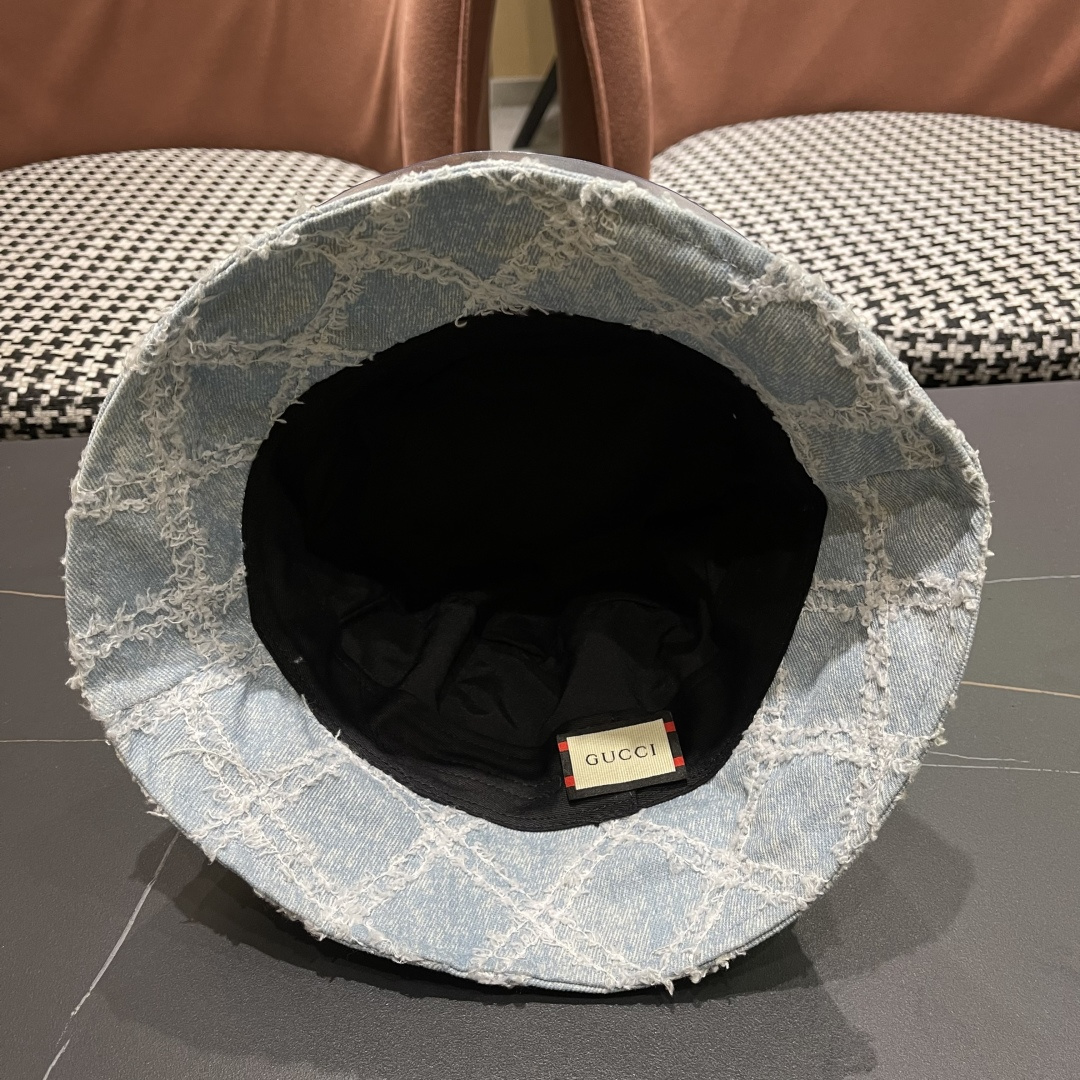  古奇Gucci渔夫帽春夏季百搭时尚牛仔水洗女日系防晒遮阳盆帽现货