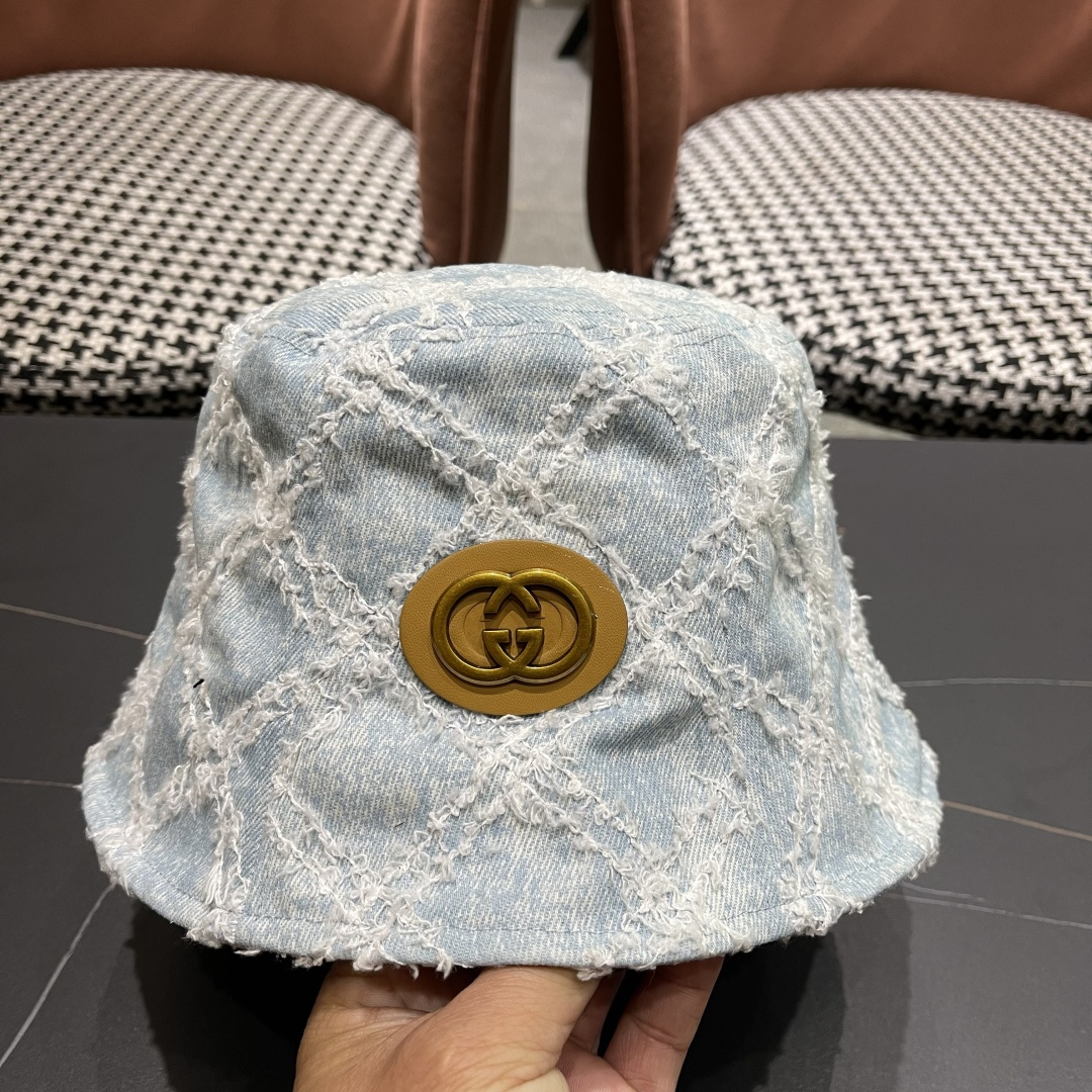  古奇Gucci渔夫帽春夏季百搭时尚牛仔水洗女日系防晒遮阳盆帽现货