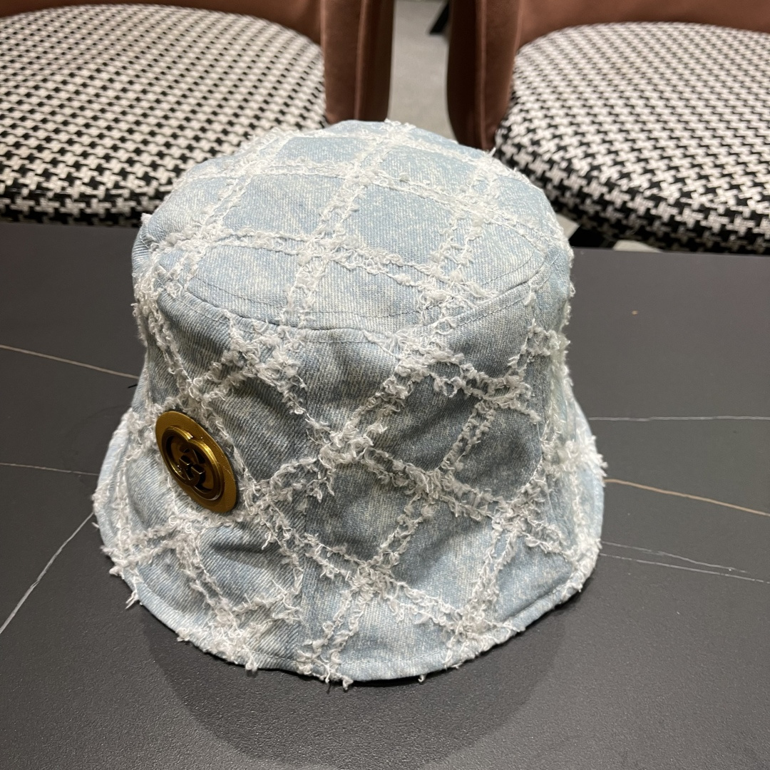  古奇Gucci渔夫帽春夏季百搭时尚牛仔水洗女日系防晒遮阳盆帽现货