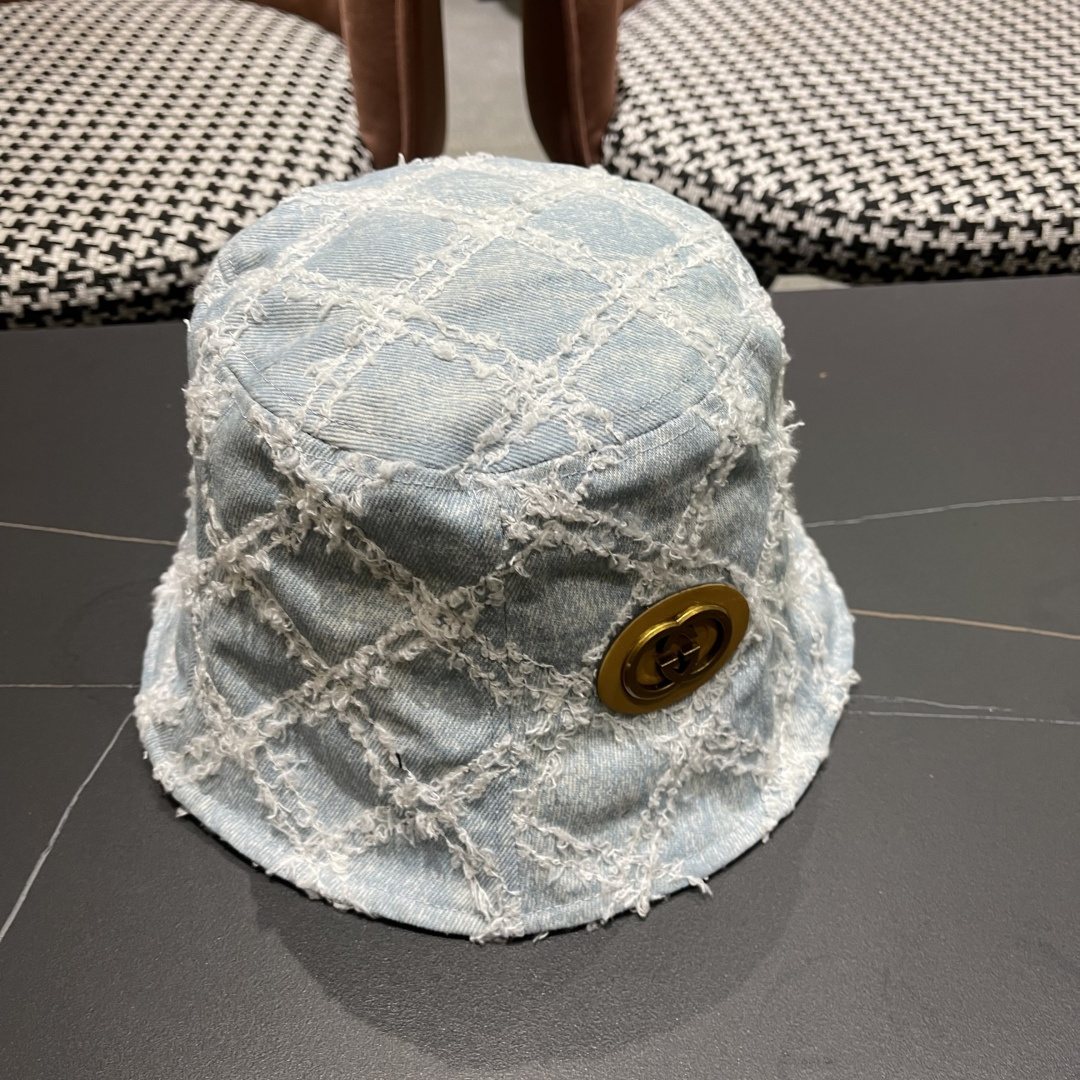  古奇Gucci渔夫帽春夏季百搭时尚牛仔水洗女日系防晒遮阳盆帽现货