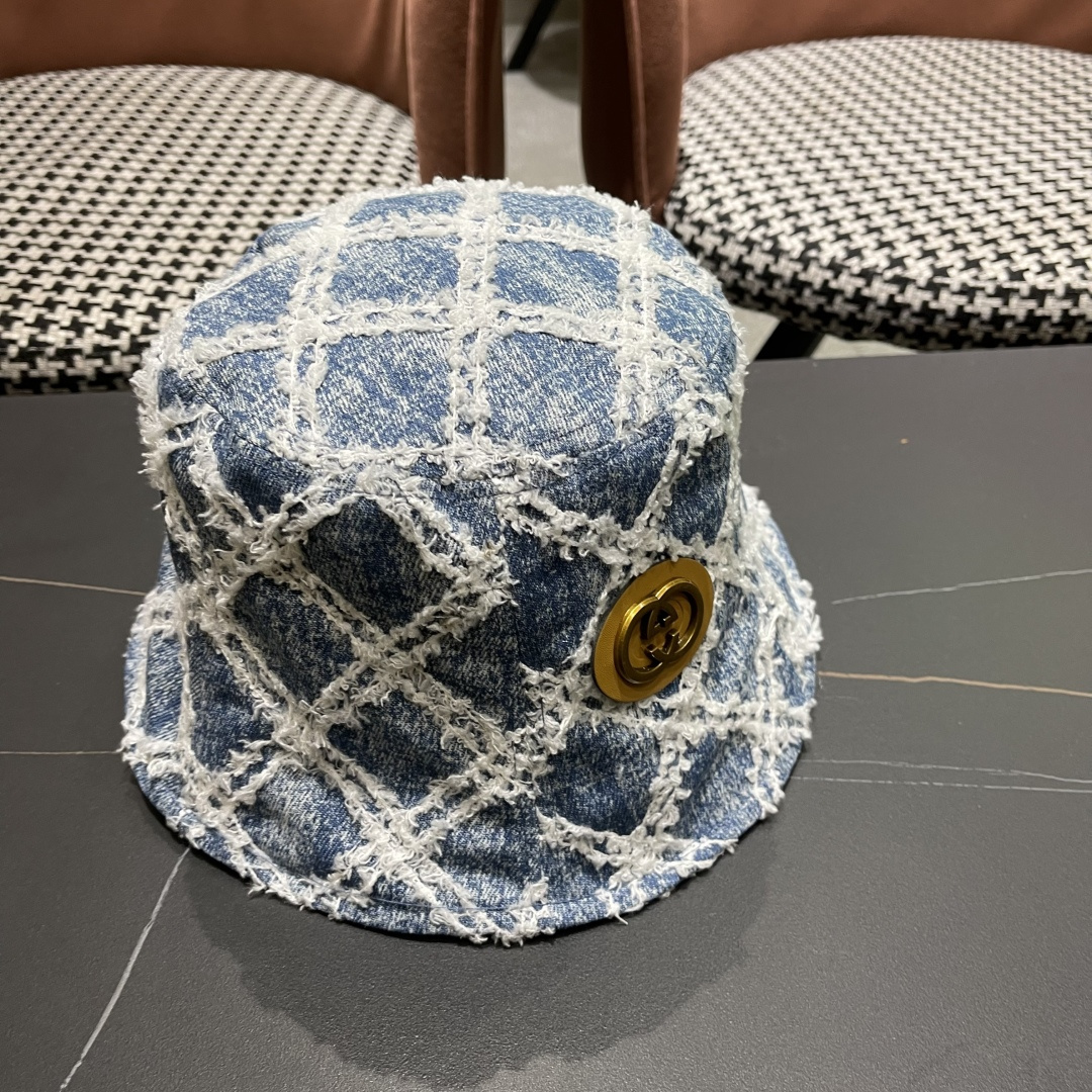  古奇Gucci渔夫帽春夏季百搭时尚牛仔水洗女日系防晒遮阳盆帽现货