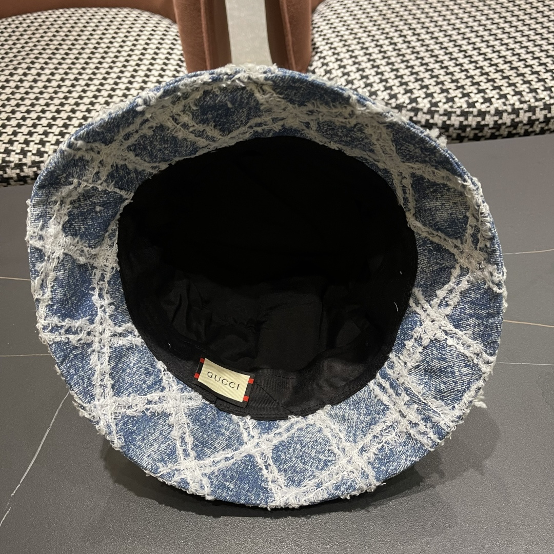  古奇Gucci渔夫帽春夏季百搭时尚牛仔水洗女日系防晒遮阳盆帽现货