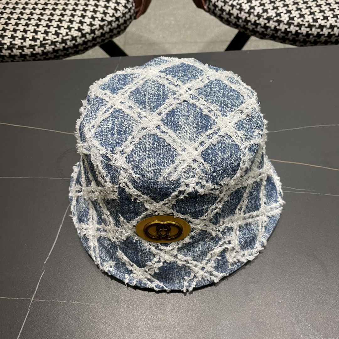  古奇Gucci渔夫帽春夏季百搭时尚牛仔水洗女日系防晒遮阳盆帽现货