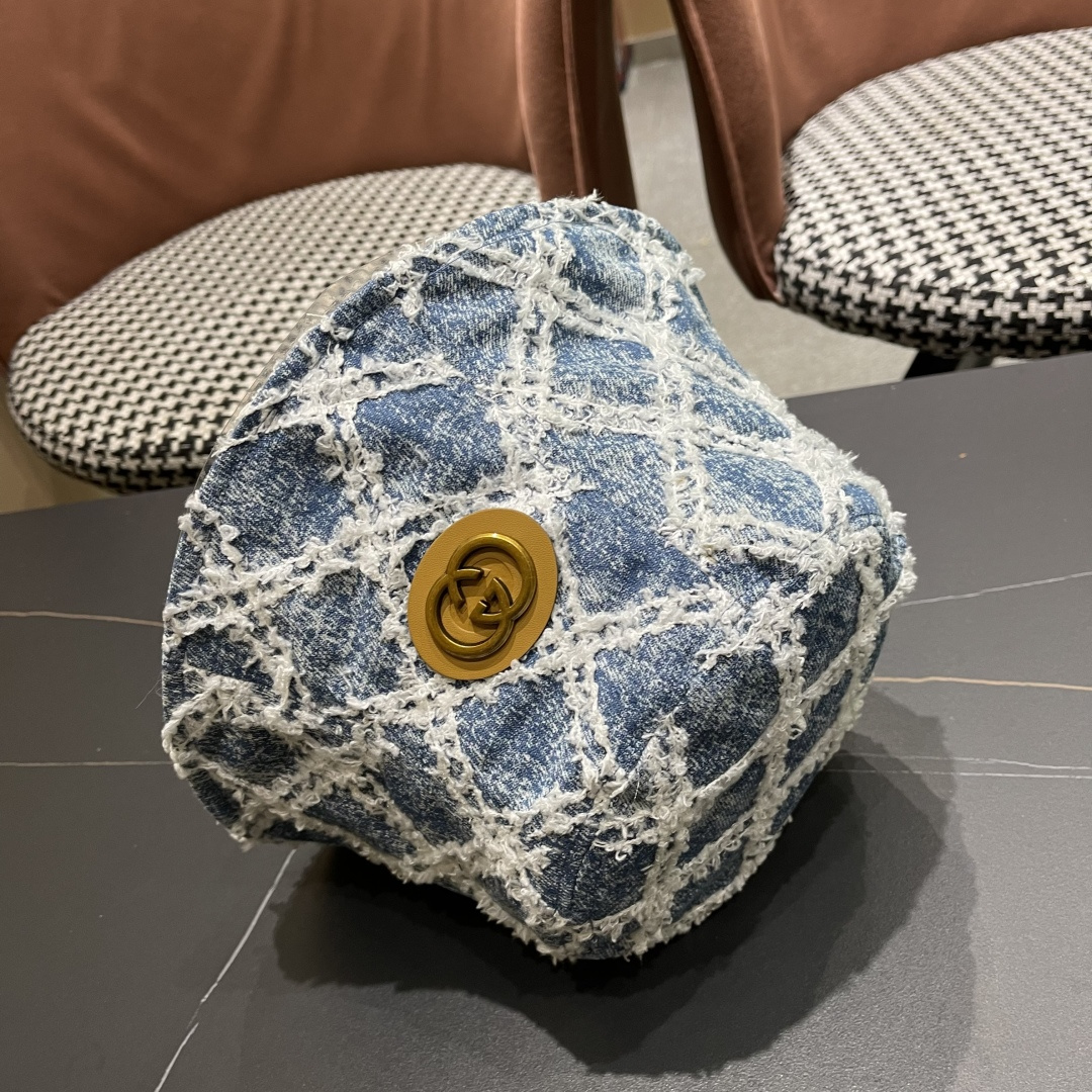  古奇Gucci渔夫帽春夏季百搭时尚牛仔水洗女日系防晒遮阳盆帽现货