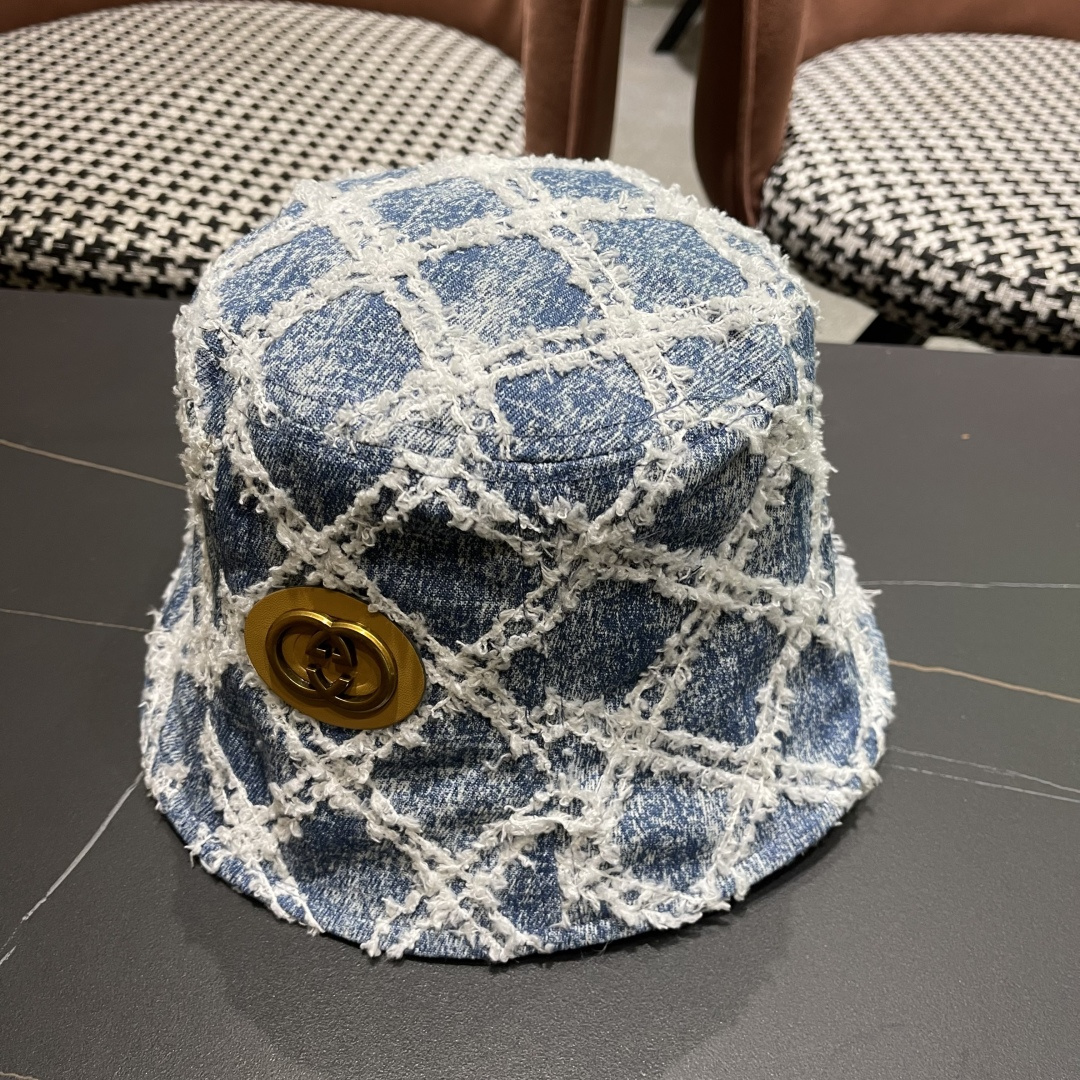  古奇Gucci渔夫帽春夏季百搭时尚牛仔水洗女日系防晒遮阳盆帽现货