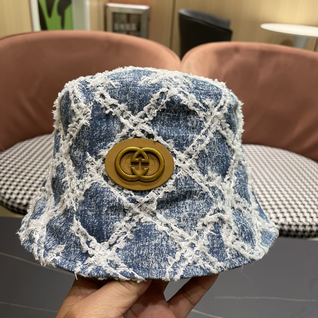  古奇Gucci渔夫帽春夏季百搭时尚牛仔水洗女日系防晒遮阳盆帽现货