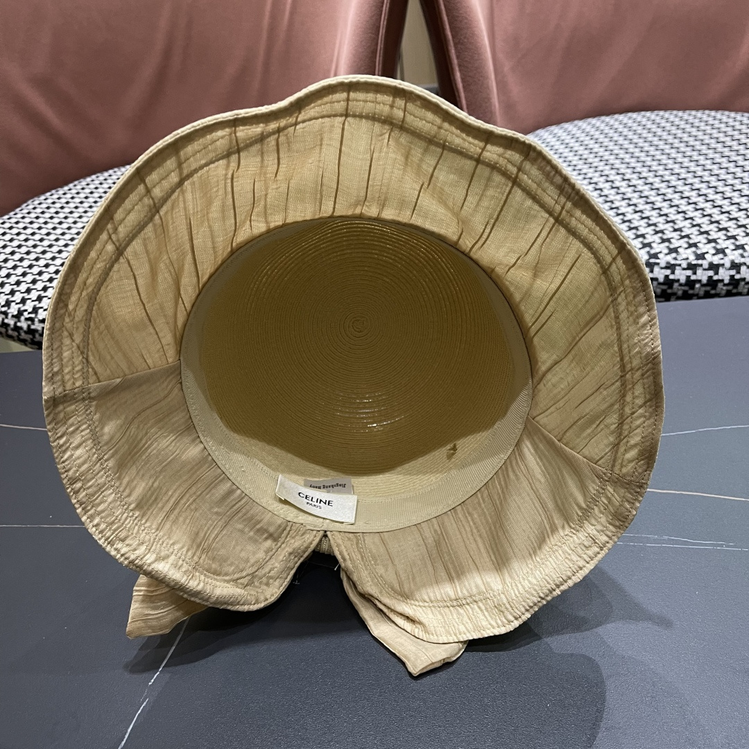  Celine赛琳女夏季蝴蝶结草帽时尚优雅透气黑胶遮阳帽防晒盆帽沙滩帽太阳帽