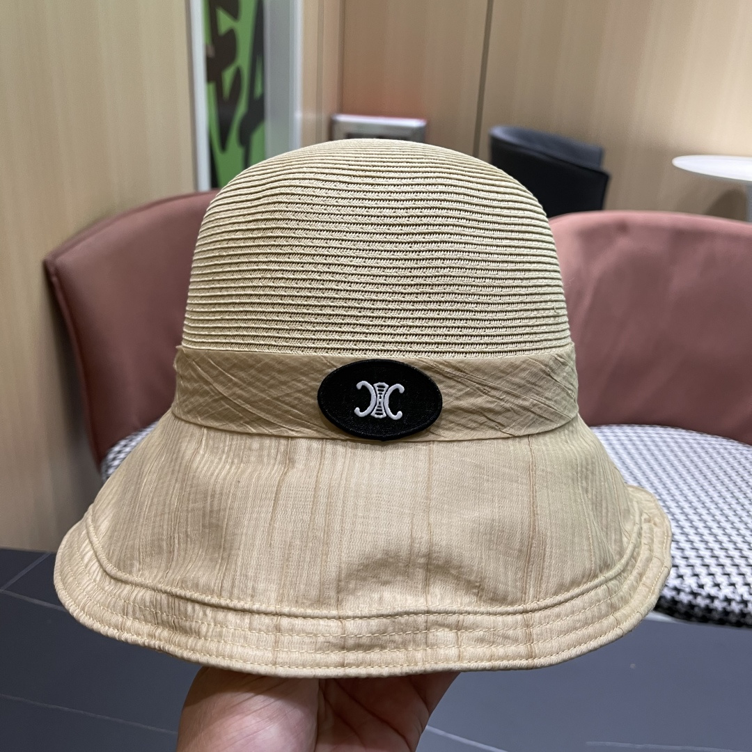  Celine赛琳女夏季蝴蝶结草帽时尚优雅透气黑胶遮阳帽防晒盆帽沙滩帽太阳帽