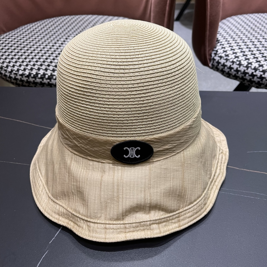  Celine赛琳女夏季蝴蝶结草帽时尚优雅透气黑胶遮阳帽防晒盆帽沙滩帽太阳帽