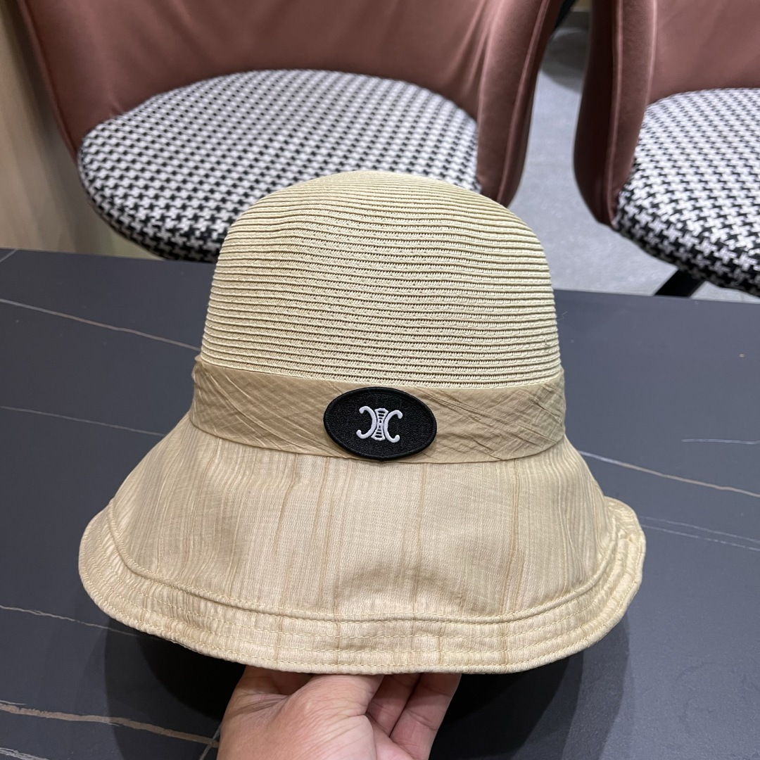  Celine赛琳女夏季蝴蝶结草帽时尚优雅透气黑胶遮阳帽防晒盆帽沙滩帽太阳帽