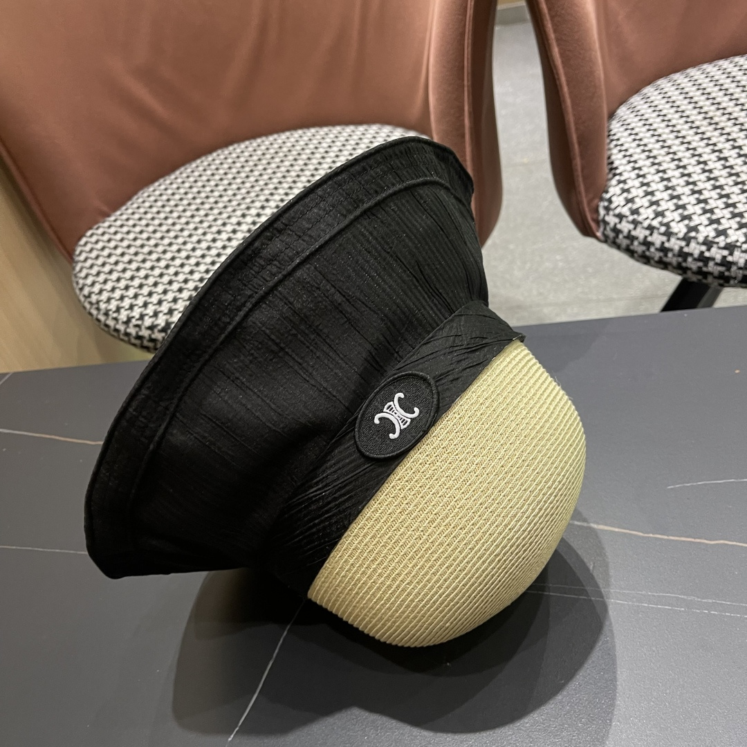  Celine赛琳女夏季蝴蝶结草帽时尚优雅透气黑胶遮阳帽防晒盆帽沙滩帽太阳帽