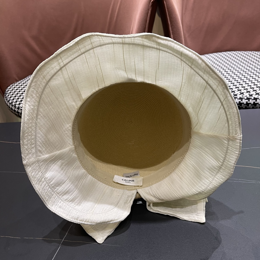  Celine赛琳女夏季蝴蝶结草帽时尚优雅透气黑胶遮阳帽防晒盆帽沙滩帽太阳帽