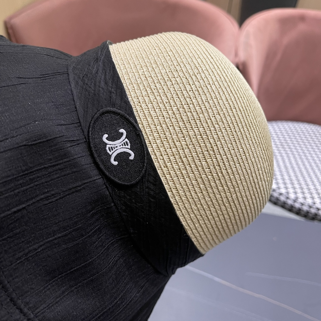  Celine赛琳女夏季蝴蝶结草帽时尚优雅透气黑胶遮阳帽防晒盆帽沙滩帽太阳帽