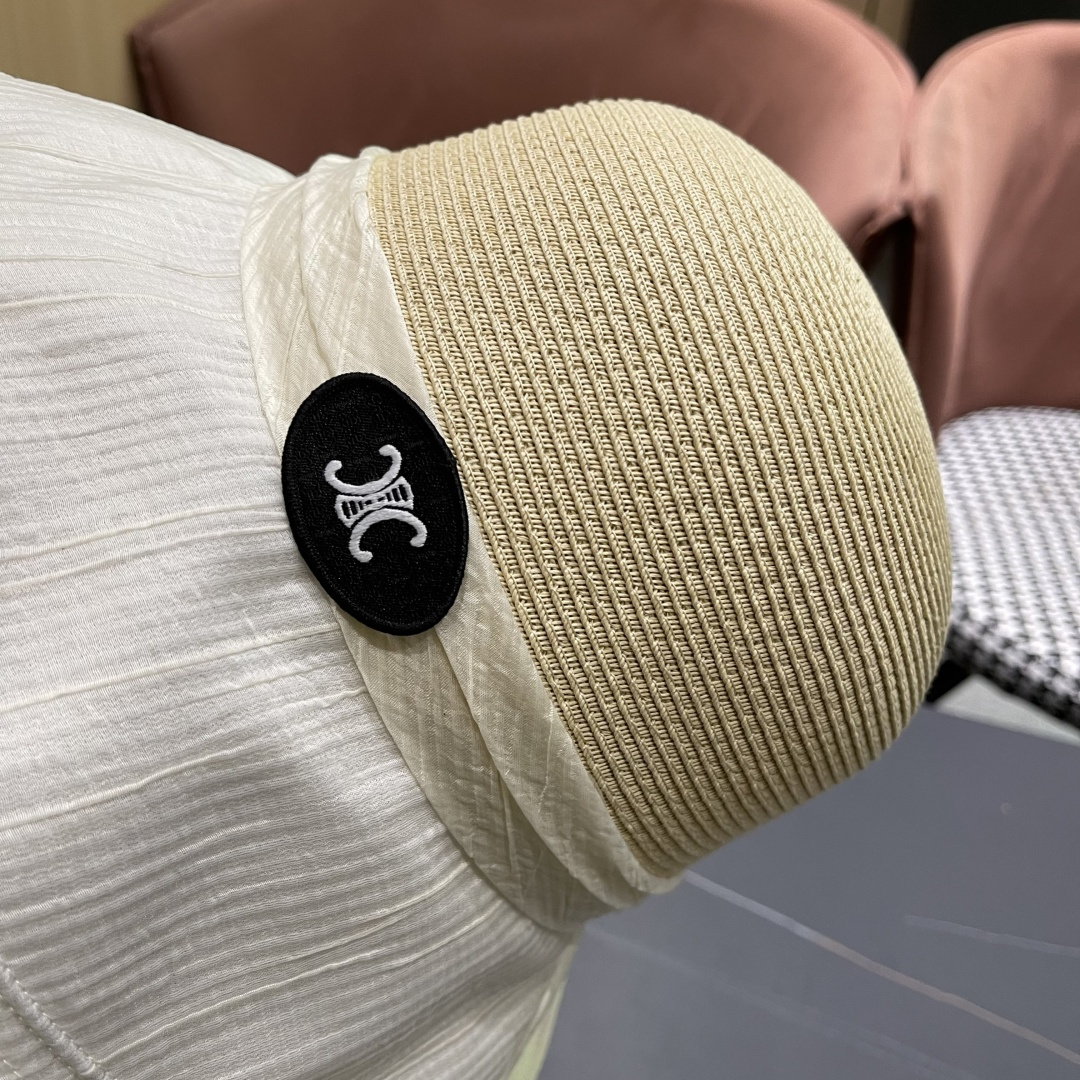  Celine赛琳女夏季蝴蝶结草帽时尚优雅透气黑胶遮阳帽防晒盆帽沙滩帽太阳帽