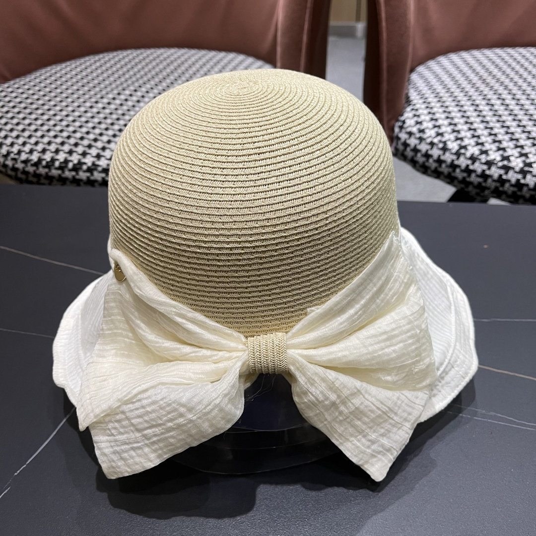  Celine赛琳女夏季蝴蝶结草帽时尚优雅透气黑胶遮阳帽防晒盆帽沙滩帽太阳帽