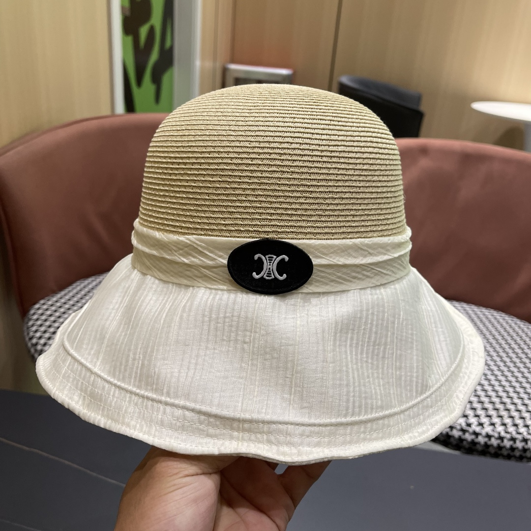  Celine赛琳女夏季蝴蝶结草帽时尚优雅透气黑胶遮阳帽防晒盆帽沙滩帽太阳帽
