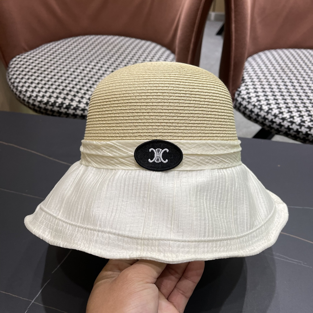  Celine赛琳女夏季蝴蝶结草帽时尚优雅透气黑胶遮阳帽防晒盆帽沙滩帽太阳帽