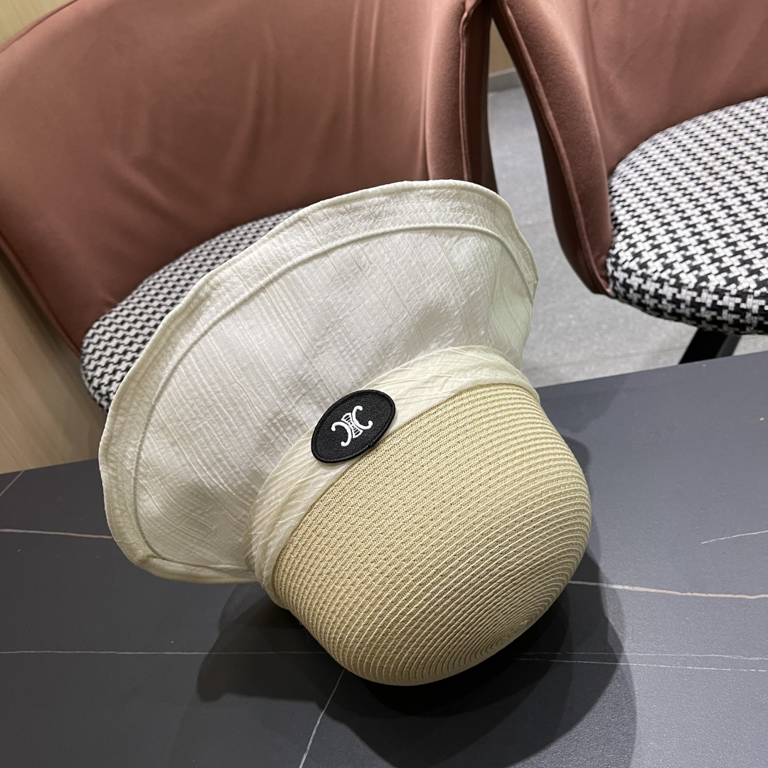  Celine赛琳女夏季蝴蝶结草帽时尚优雅透气黑胶遮阳帽防晒盆帽沙滩帽太阳帽