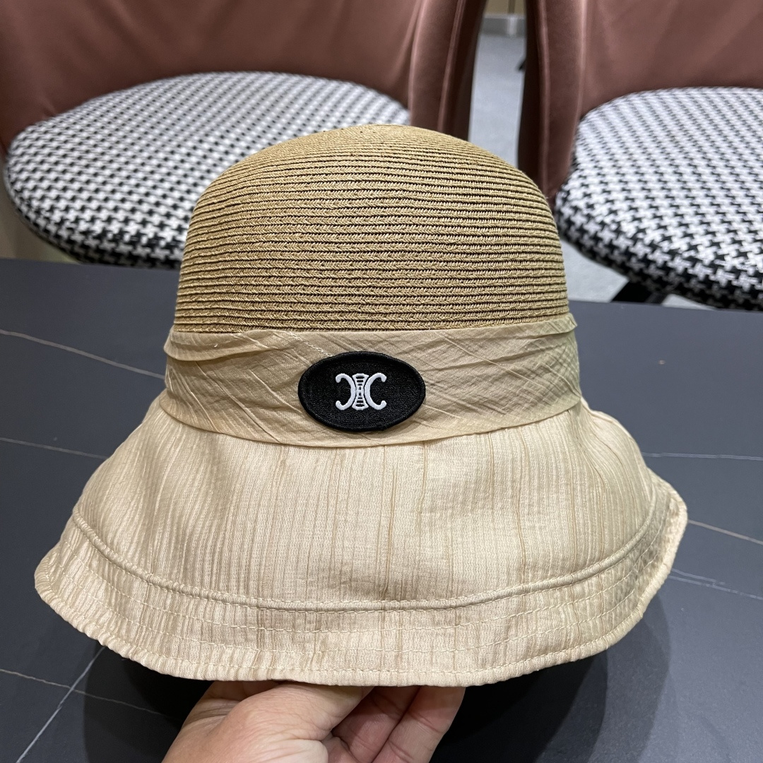  Celine赛琳女夏季蝴蝶结草帽时尚优雅透气黑胶遮阳帽防晒盆帽沙滩帽太阳帽