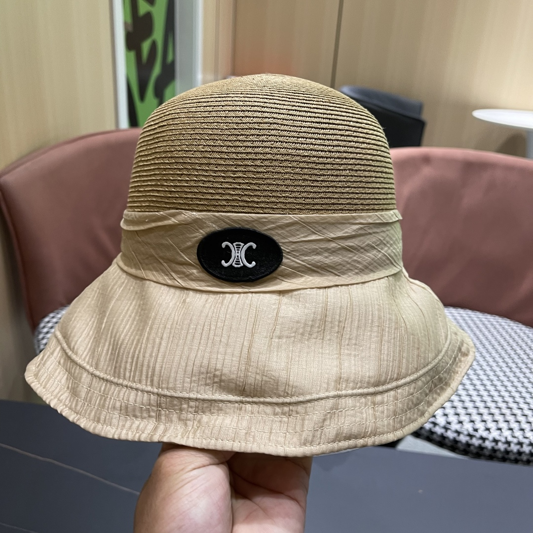 Celine赛琳女夏季蝴蝶结草帽时尚优雅透气黑胶遮阳帽防晒盆帽沙滩帽太阳帽