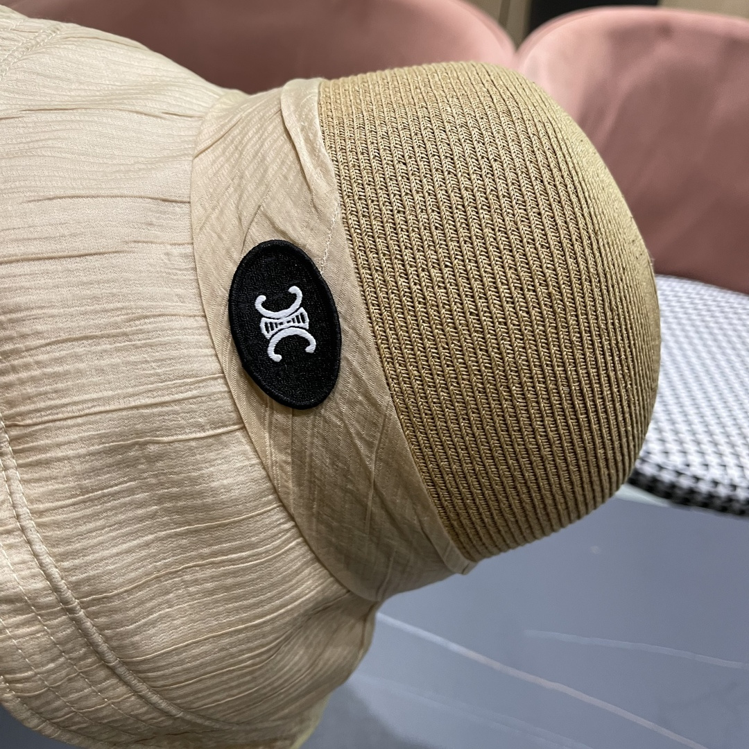  Celine赛琳女夏季蝴蝶结草帽时尚优雅透气黑胶遮阳帽防晒盆帽沙滩帽太阳帽