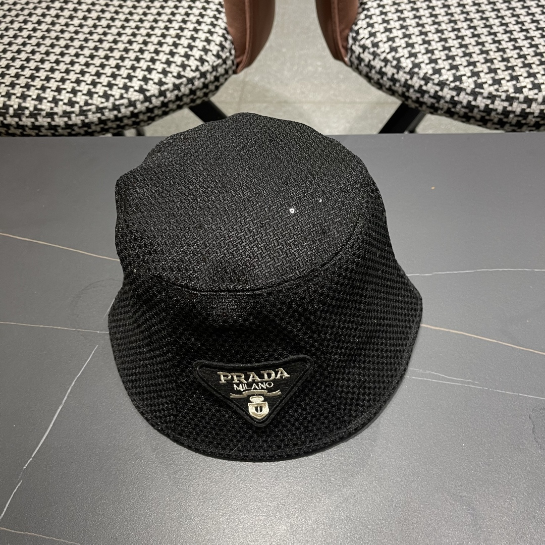  普拉达Prada帽子女渔夫帽春夏韩版百搭纯色韩国东大门代购简约休闲水桶帽