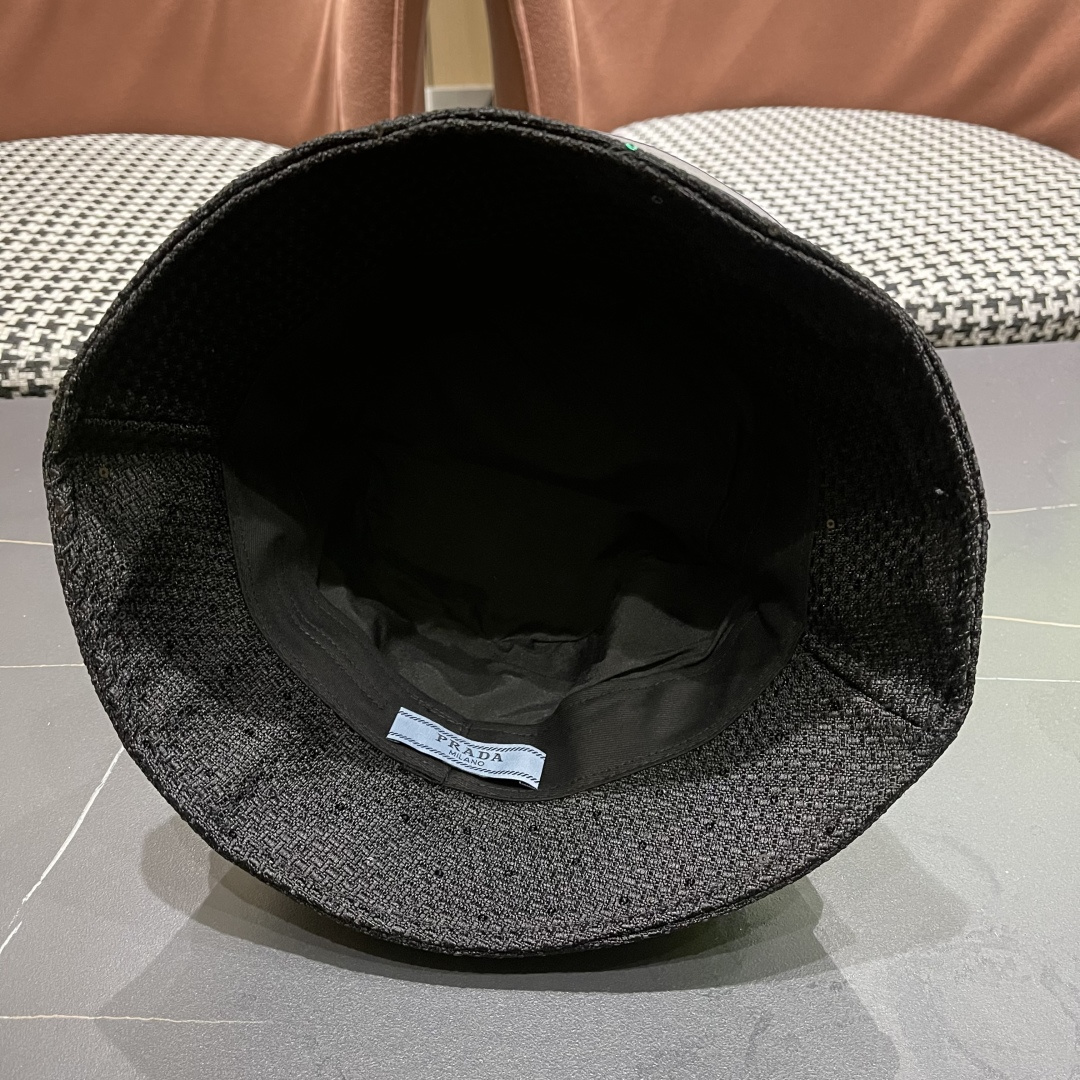  普拉达Prada帽子女渔夫帽春夏韩版百搭纯色韩国东大门代购简约休闲水桶帽