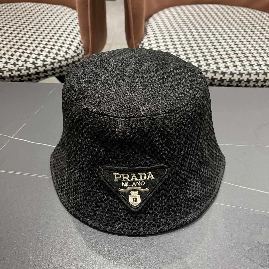  普拉达Prada帽子女渔夫帽春夏韩版百搭纯色韩国东大门代购简约休闲水桶帽
