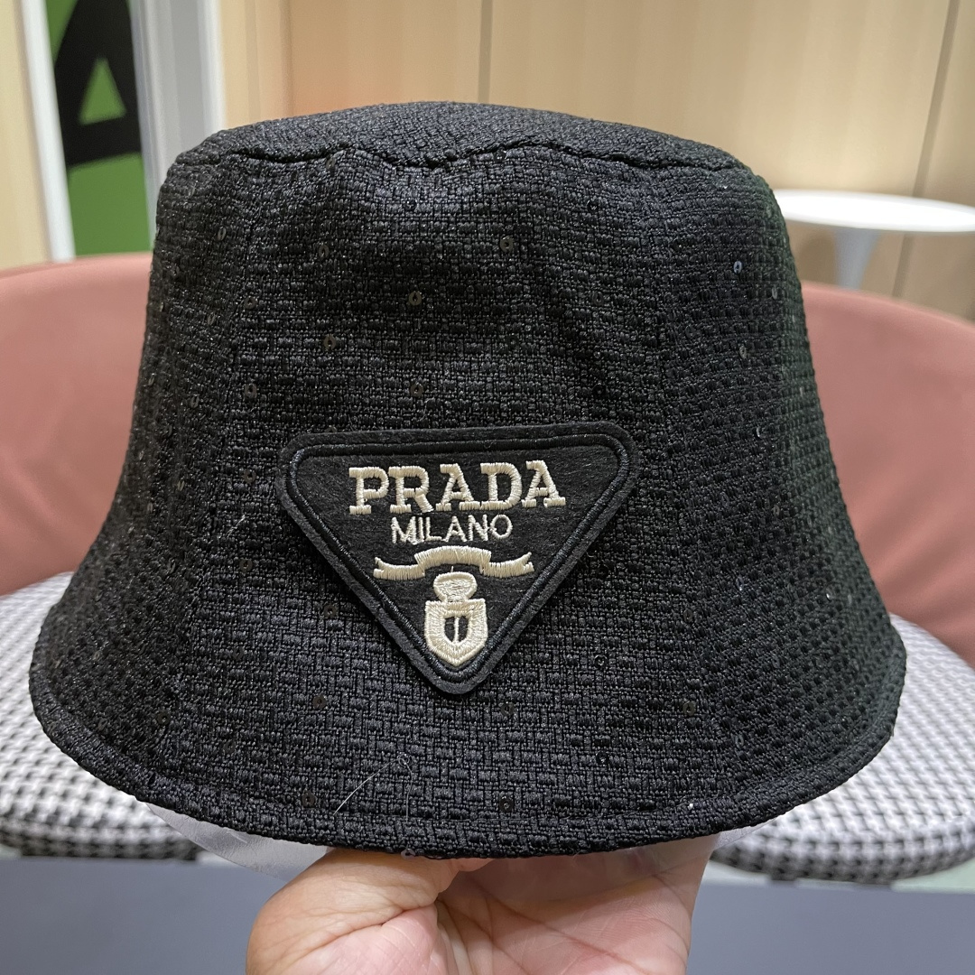  普拉达Prada帽子女渔夫帽春夏韩版百搭纯色韩国东大门代购简约休闲水桶帽