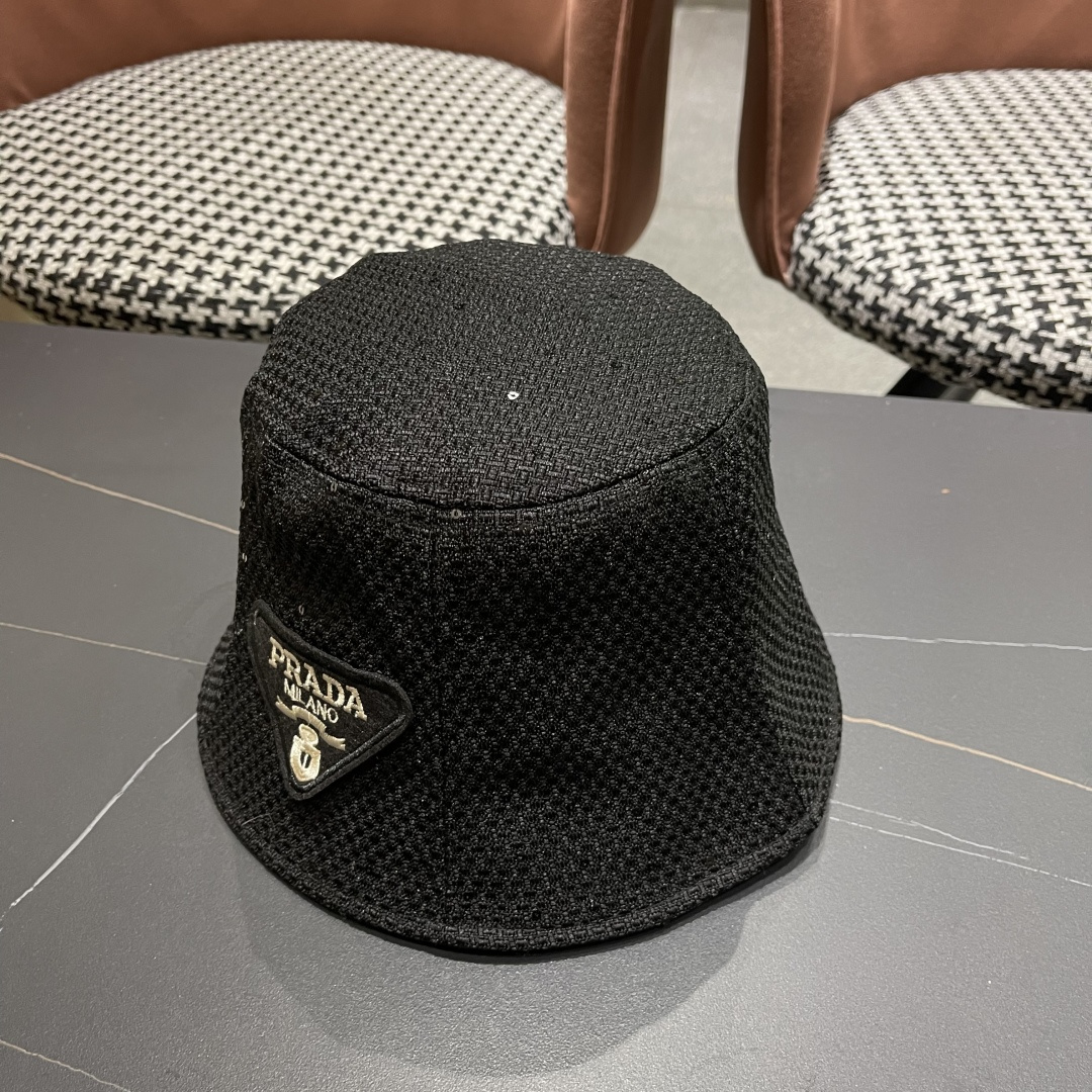  普拉达Prada帽子女渔夫帽春夏韩版百搭纯色韩国东大门代购简约休闲水桶帽