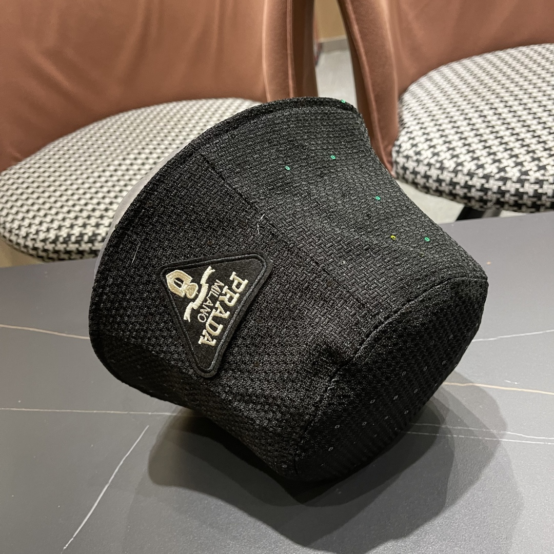  普拉达Prada帽子女渔夫帽春夏韩版百搭纯色韩国东大门代购简约休闲水桶帽