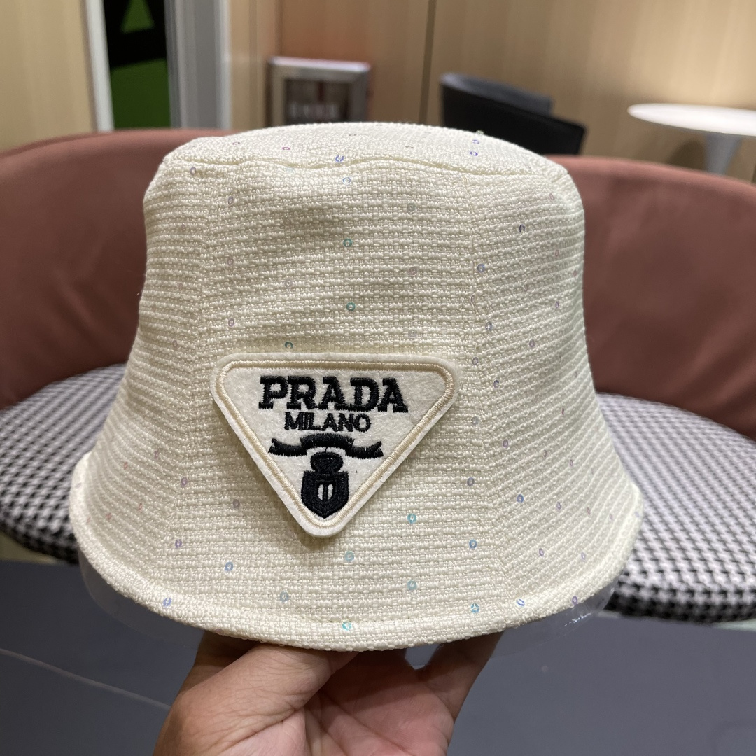  普拉达Prada帽子女渔夫帽春夏韩版百搭纯色韩国东大门代购简约休闲水桶帽