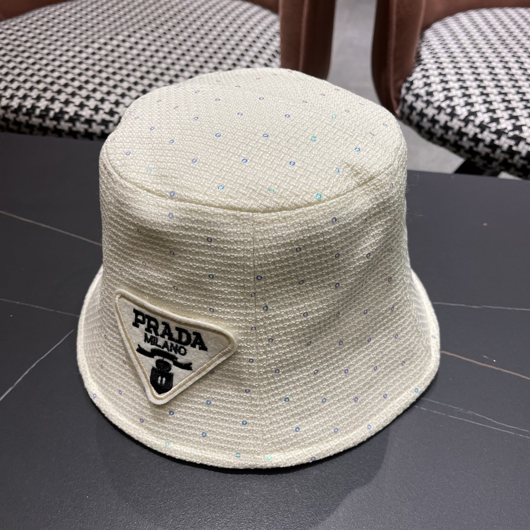  普拉达Prada帽子女渔夫帽春夏韩版百搭纯色韩国东大门代购简约休闲水桶帽