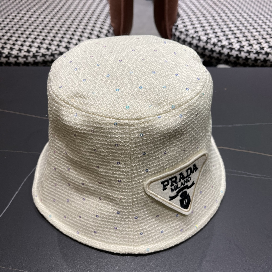  普拉达Prada帽子女渔夫帽春夏韩版百搭纯色韩国东大门代购简约休闲水桶帽