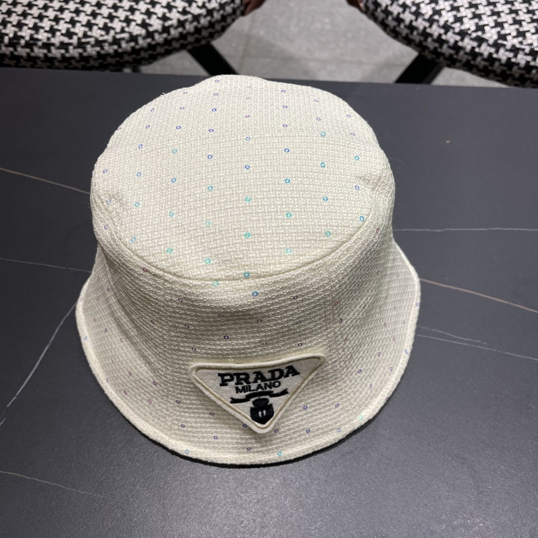  普拉达Prada帽子女渔夫帽春夏韩版百搭纯色韩国东大门代购简约休闲水桶帽