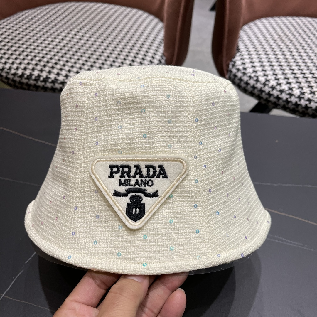  普拉达Prada帽子女渔夫帽春夏韩版百搭纯色韩国东大门代购简约休闲水桶帽