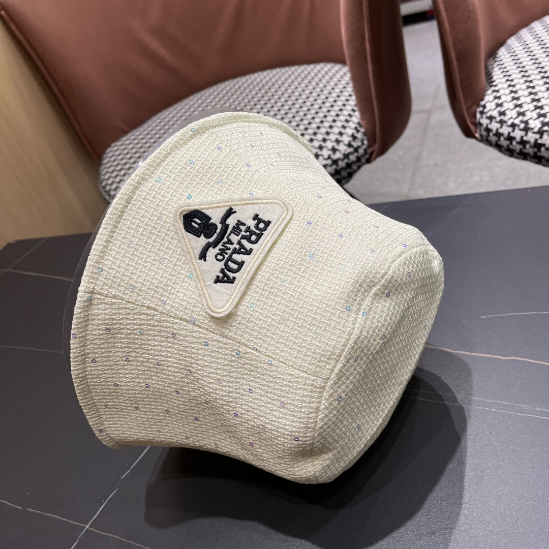  普拉达Prada帽子女渔夫帽春夏韩版百搭纯色韩国东大门代购简约休闲水桶帽