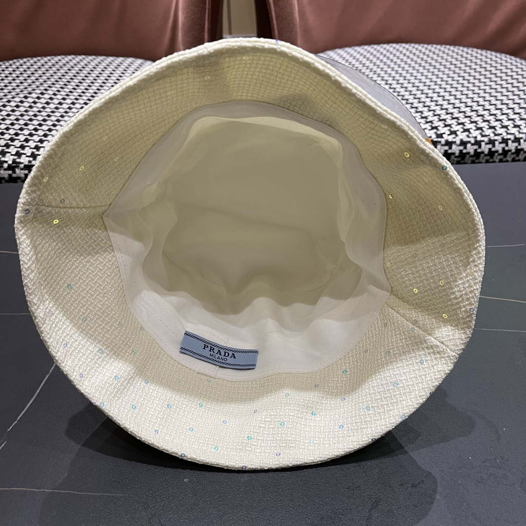  普拉达Prada帽子女渔夫帽春夏韩版百搭纯色韩国东大门代购简约休闲水桶帽