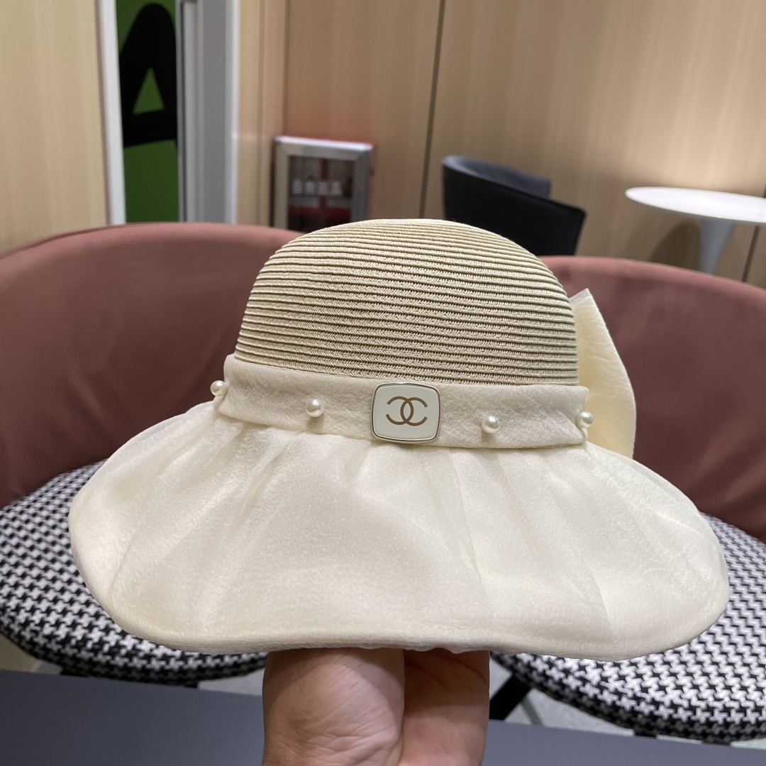 【CHANEL香奈儿】草帽女2025新款防晒休闲蝴蝶结遮阳渔夫帽🌈更有质感的一款