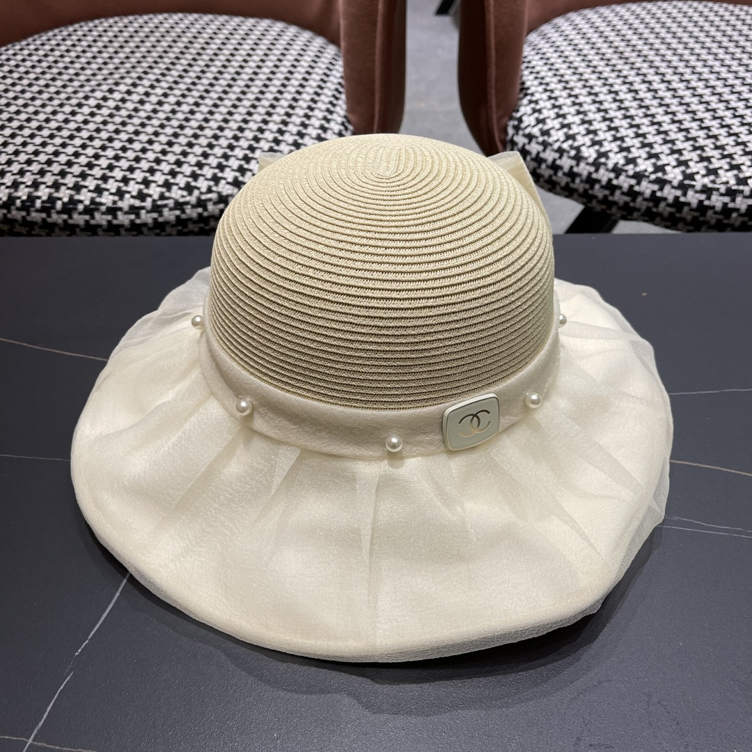 【CHANEL香奈儿】草帽女2025新款防晒休闲蝴蝶结遮阳渔夫帽🌈更有质感的一款