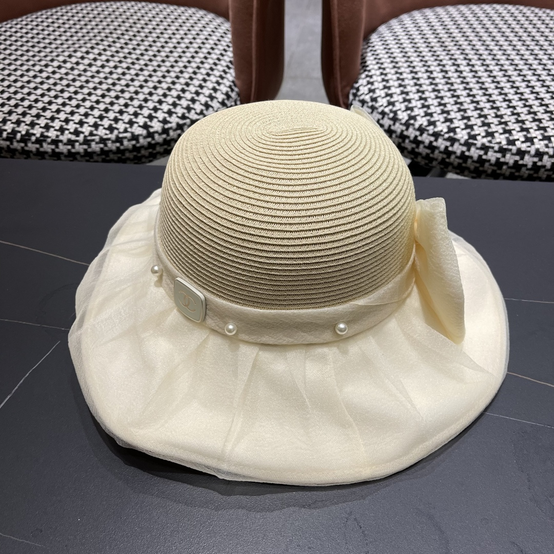 【CHANEL香奈儿】草帽女2025新款防晒休闲蝴蝶结遮阳渔夫帽🌈更有质感的一款