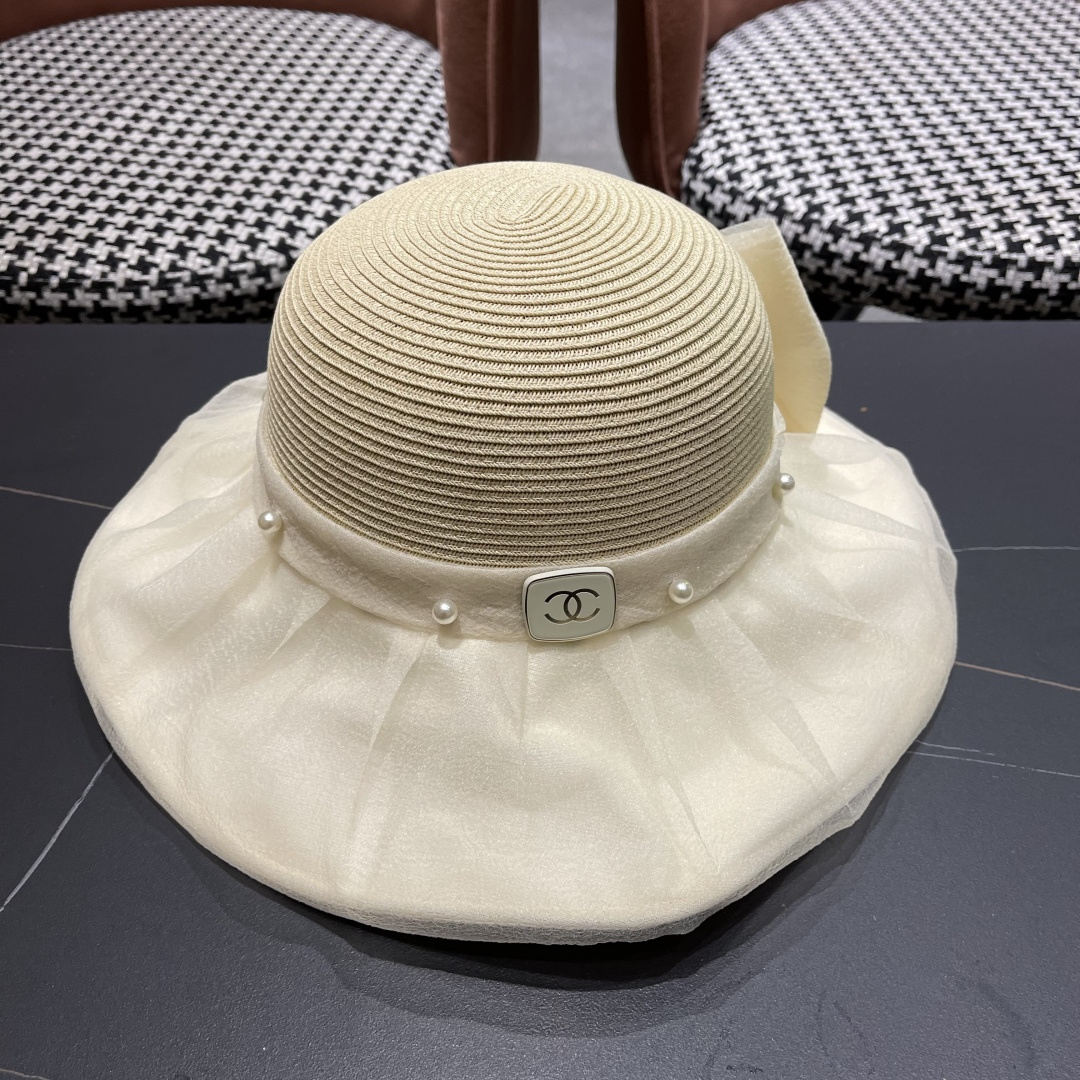 【CHANEL香奈儿】草帽女2025新款防晒休闲蝴蝶结遮阳渔夫帽🌈更有质感的一款