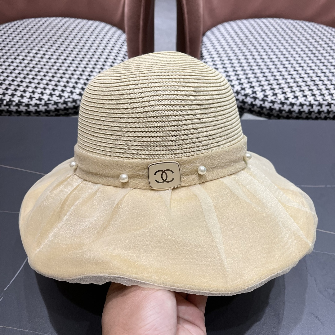  【CHANEL香奈儿】草帽女2025新款防晒休闲蝴蝶结遮阳渔夫帽🌈更有质感的一款